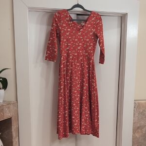 PACT Floral Red Midi Dress